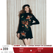 兩三事梵高文藝西西里午后2025冬新款金魚(yú)圖案毛球擺背心裙連衣裙 黑色-y XS