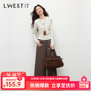 朗文斯?。↙.WEST）女2025秋季新款百搭圓領(lǐng)抽褶設計感顯瘦字母印花上衣 米白 M 100-110斤