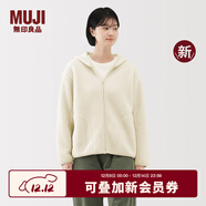 無(wú)印良品（MUJI）女式長(cháng)毛抓絨拉鏈連帽衫女外套長(cháng)袖25年冬季新品搖粒絨短外套女裝 象牙色 L （165/88A）
