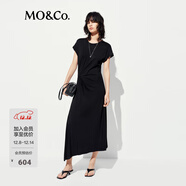 MO&Co.連衣裙夏含莫代爾彈力小黑裙收褶開(kāi)叉長(cháng)款MBE2DRST10 黑色 L /170