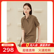 敦奴春秋季商場(chǎng)同款短袖翻領(lǐng)寬松時(shí)尚印花襯衫連衣裙 咖啡 M
