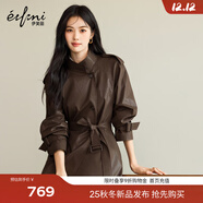 伊芙麗（eifini）蔣欣代言伊芙麗立領(lǐng)設計雙排扣仿皮中長(cháng)款亮面風(fēng)衣2025秋季新款 咖啡 中長(cháng)款 XL