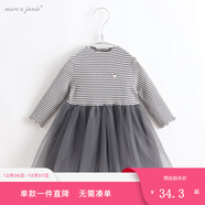 MARC&JANIEmarcjanie馬克珍妮秋裝條紋網(wǎng)紗女童連衣裙秋寶寶裙子公主裙19369 灰白條 66 12M