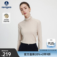 Navigare意大利小帆船女士長(cháng)袖T恤秋冬季羊毛高領(lǐng)打底衫簡(jiǎn)約百搭彈力體恤 霜杏 XL