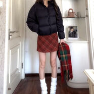 復古紅格子半身裙短裙女秋冬過(guò)年新款小個(gè)子毛呢a字裙高腰包臀裙 紅色【高質(zhì)量】毛呢 S
