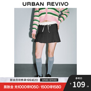 UR秋季新款女裝格雷系學(xué)院風(fēng)拼接壓褶系帶半裙UYV540020 深灰 XL