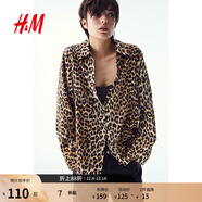 H&M女裝襯衫冬季休閑通勤V領(lǐng)光澤感長(cháng)袖上衣內搭打底衫襯衣0939703 米色/豹紋 XS 155/80