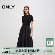 ONLY2025秋季新款優(yōu)雅氣質(zhì)純色拼接短袖長(cháng)裙連衣裙女|125107024 H1Z 黑色 2XL