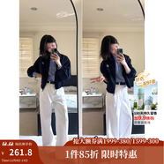 茵曼（INMAN）2025冬季女裝新款復古休閑翻領(lǐng)拉鏈夾克外套百搭寬松短款上衣  深藍色 M