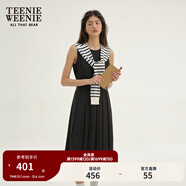 Teenie Weenie小熊春季學(xué)院風(fēng)中長(cháng)款連衣裙氣質(zhì)黑色收腰百褶裙子女 黑色 XS (155)