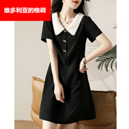 維多利亞的格調感氣質(zhì)名媛范連衣裙2025秋季新品娃娃領(lǐng)寬松遮肉顯瘦減齡黑裙 黑色 2XL 130-140斤