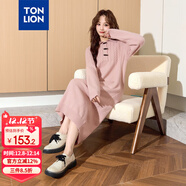 唐獅（TonLion）2024女翻領(lǐng)長(cháng)袖連衣裙長(cháng)裙 柔粉 M 