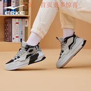 鴻星爾克（ERKE）【夜宴】高幫板鞋女軟底防滑減震耐磨健身跑步休閑滑板鞋 一度灰/正黑 35