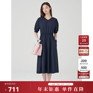 beanpole【度假連衣裙】濱波 女士純色休閑淑女V領(lǐng)連衣裙 藏青色 S 160/84A