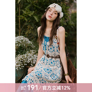 謎秀波西米亞套裝鉤花鏤空吊帶長(cháng)裙兩件套2025夏季新款度假風(fēng)沙灘裙 藍色 M