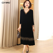 歐迪鳥(niǎo)新款復古真絲絲絨連衣裙女桑蠶絲媽媽V領(lǐng)闊太太高貴裙子氣質(zhì) 黑色 3XL 建議155斤以?xún)?
                                         title=