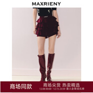MAXRIENY【商場(chǎng)同款】天絲萊賽爾高腰褶裥蛋糕短褲25秋款氣質(zhì)裙褲 深紅 L