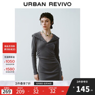 UR2025秋季新款女裝休閑連帽抽繩半開(kāi)襟修身連衣裙UYY750125