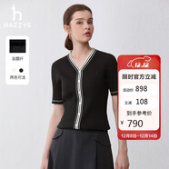 哈吉斯（HAZZYS）女裝 春季女士V領(lǐng)修身短袖針織開(kāi)衫女ABYSD0BAX02 