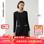 朗姿法式小香風(fēng)黑色通勤高級感內搭氣質(zhì)連衣裙2024年春季新款裙子 黑色3 XL