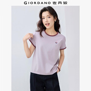佐丹奴T恤女裝純棉刺繡撞色邊甜美元氣少女圓領(lǐng)短袖t恤女05322395