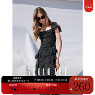 三彩獨醒2025秋款波點(diǎn)雪紡連衣裙法式方領(lǐng)飛飛袖修身長(cháng)裙F 經(jīng)典黑 S 155/80A