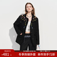 范思藍恩設計感手繪圖案小香風(fēng)外套女冬裝新款千金感粗花呢短外套 星空黑 XL