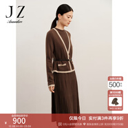 玖姿·安娜蔻浪漫香風(fēng)半高領(lǐng)羊毛壓褶毛衫連衣裙女冬款 咖啡 2XL