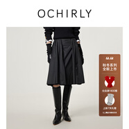 歐時(shí)力（OCHIRLY）大擺傘裙褶皺蓬蓬裙a字半身裙復古2026春季新品 黑色 M
