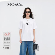 MO&Co.愛(ài)心印花圓領(lǐng)短袖寬松純棉T恤美式復古上衣上裝基礎黑白灰 漂白色 M 165