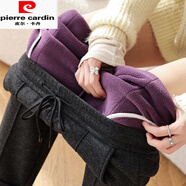 皮爾卡丹（pierre cardin）新款休閑褲秋冬加厚加絨女褲子高腰蘿卜褲寬松小腳褲女百搭煙管褲 648-2黑灰色 升級版紫絨 加絨 M 80-95斤