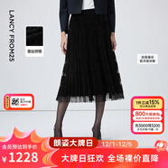 朗姿黑色網(wǎng)紗蕾絲拼接高級感半身裙優(yōu)雅裙子2026年春季新款 黑色 M