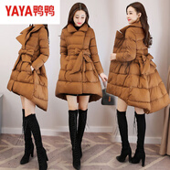 鴨鴨棉衣女中長(cháng)款2025冬季新款韓版氣質(zhì)收腰西裝領(lǐng)百搭顯瘦a斗篷棉服 焦糖色 XL 110-120