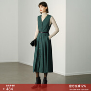 顏域毛呢中長(cháng)款V領(lǐng)連衣裙冬裝女款2025年新款簡(jiǎn)約裙子氣質(zhì)背心裙 綠色 S
