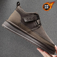 SERENE高檔品牌真皮羊毛雪地靴男2025新款冬季翻毛皮加絨加厚保暖棉鞋男 棕色 羊毛加厚 40 【等于運動(dòng)鞋41碼】