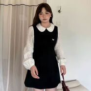 大碼女裝娃娃領(lǐng)波點(diǎn)長(cháng)袖連衣裙秋季修身氣質(zhì)短裙子顯瘦遮肉微胖 黑色 【優(yōu)質(zhì)版】 L  建議【100-120】