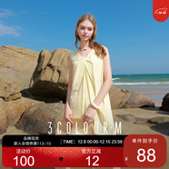 三彩2025夏季新款仿棉麻連衣裙無(wú)袖扭結背心裙寬松長(cháng)裙度假風(fēng)M