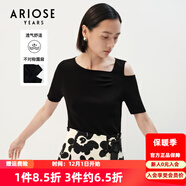 艾諾絲雅詩(shī)【商場(chǎng)同款】春秋季新品透氣通勤不對稱(chēng)露肩薄針織衫女20718105 黑色 M