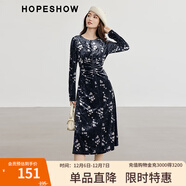 紅袖復古絲絨連衣裙冬季2024新款女裝收腰顯瘦氣質(zhì)輕熟圓領(lǐng)碎花長(cháng)裙 藏青花614 M