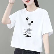 30到40歲女人夏天穿的短袖T恤純棉夏裝新款印花短袖t恤女裝韓版寬松顯瘦百搭小個(gè)子短款t恤上衣 白色【有圖案】 XL 建議110-120斤