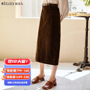 Olrain歐芮兒半身裙女春裝新款高腰顯瘦休閑時(shí)尚中長(cháng)款包臀a字裙子 深咖啡色 XL