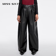 MISS SIXTY2025春季新款真皮長(cháng)褲女高級感羊皮革寬松闊腿褲貴氣感 黑色 L