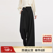 尚都比拉舒適簡(jiǎn)約設計感休閑褲秋裝側邊拉鏈顯瘦高腰闊腿長(cháng)褲 黑色 XL 