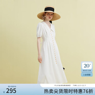 范思藍恩23FS12486法式氣質(zhì)V領(lǐng)連衣裙女夏季溫柔風(fēng)收腰初戀長(cháng)裙子 白色 M