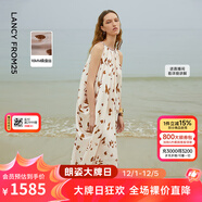 朗姿【漾25系列】真絲無(wú)袖印花掛脖長(cháng)裙高級感2025年夏新款連衣裙 石鹽粉色 XL