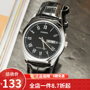 卡西歐（CASIO） 卡西歐(CASIO)男表休閑簡(jiǎn)約石英皮帶手表學(xué)生腕表商務(wù)送男友禮物 黑盤(pán)黑帶皮帶MTP-V006L-1B