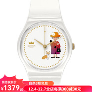 斯沃琪瑞士手表 英國女王伊麗莎白二世特別版女表腕表石英表送禮物GZ711 White 34mm