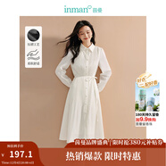 茵曼（INMAN）氣質(zhì)百褶連衣裙2025春秋季女裝新品綁帶收腰顯瘦A字裙子 白色 M