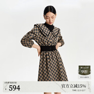 VEROMODA連衣裙秋季新款收腰翻領(lǐng)格紋七分袖假兩件3361015 黑色 160/80A/S