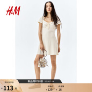 H&M女裝連衣裙2025年秋季新款蕾絲邊喇叭裙擺連身裙1275441 奶油色 XS 155/80